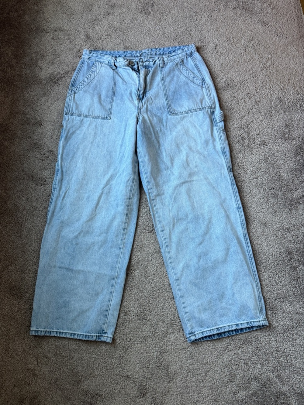 GOGO Jeans Light Wash Cargo Jeans Wide Leg Utility Pockets SIZE 15/32
